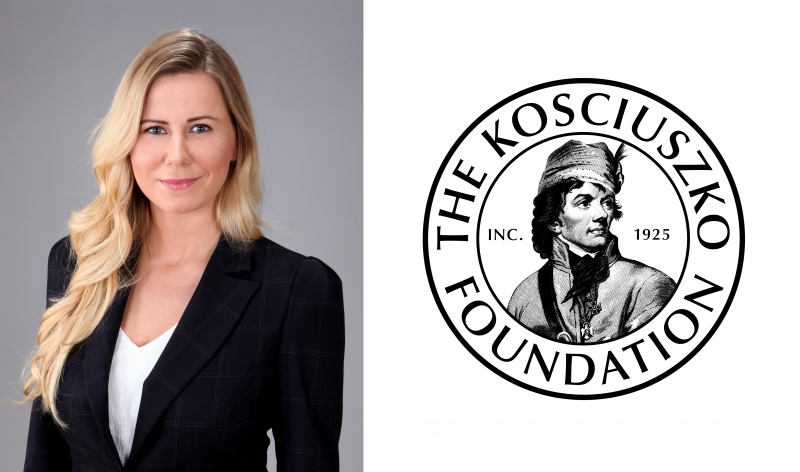 Dr Szukalska's portrait and logo of Kosciuszk of Foundation